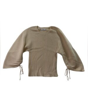 Mango MNG Beige Ribbed Sweater with Bell Sleeves